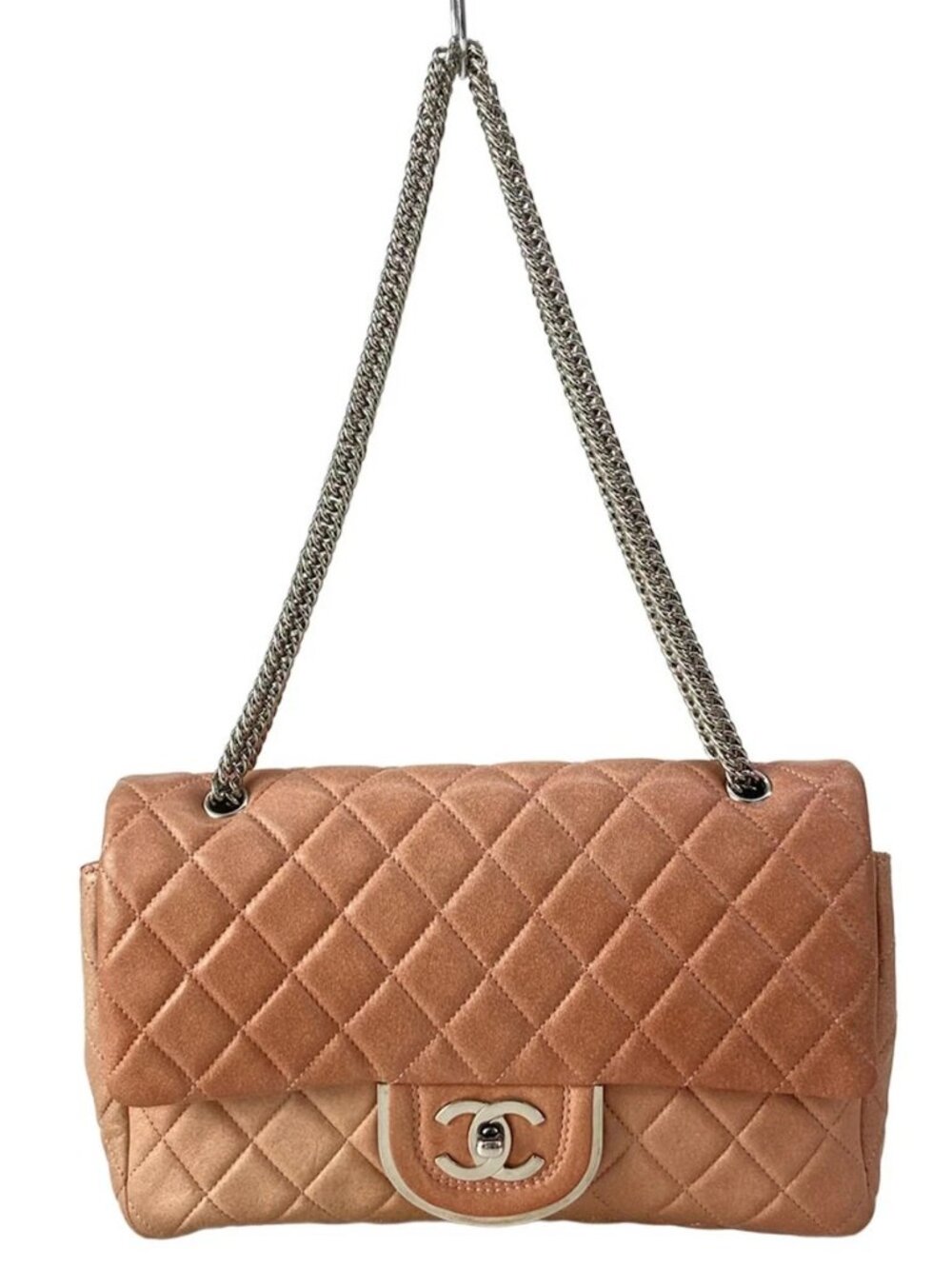 CHANEL Double Flap Matelasse Pink Beige Lambskin Shoulder Bag